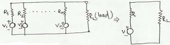 replaced by a single equivalent voltage source V in series with an equivalent