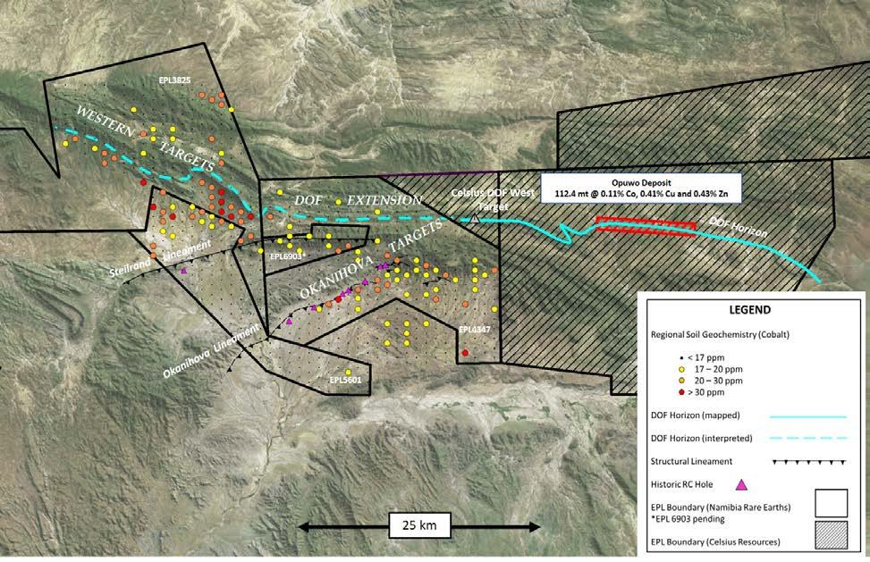 2 Exploration at Kunene is driven by the discovery of stratabound cobalt-copper mineralization as exemplified by the Dolostone Ore Formation ( DOF ).