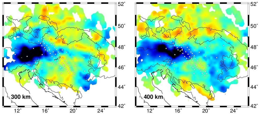 Maps of P-wave velocity variation in upper mantle of Carpathian-Pannonian Region 300 km: Fast Alpine anomaly