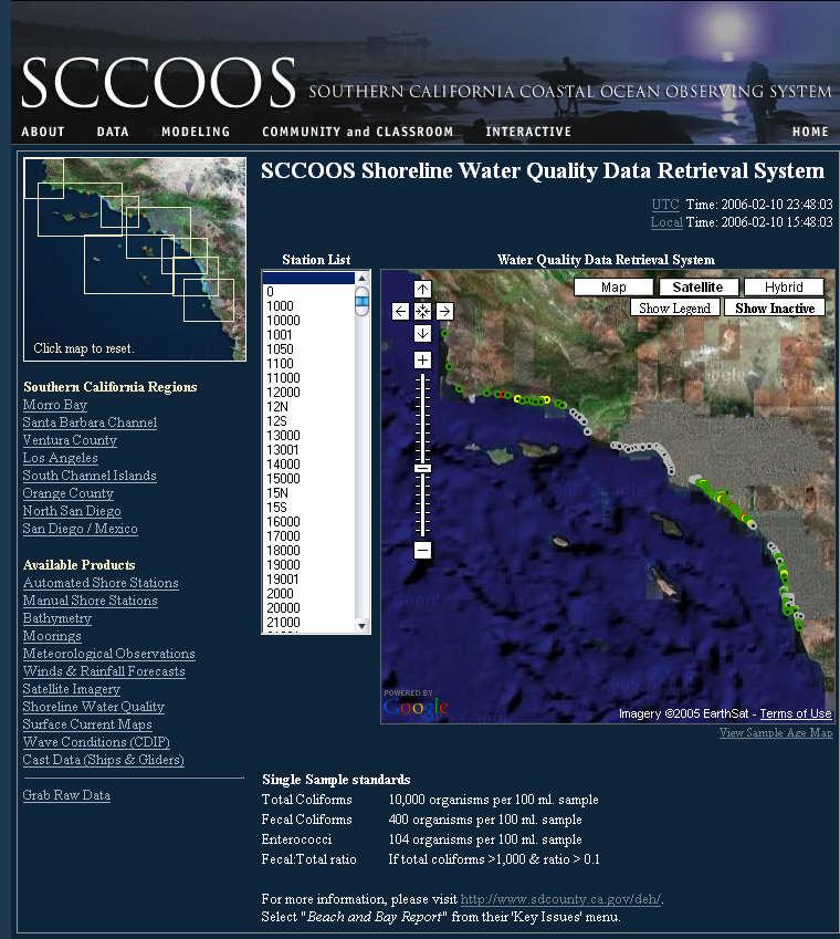 Manual shore station - SCCOOS Water Quality Project involves 6 Health Agencies Encompasses 525