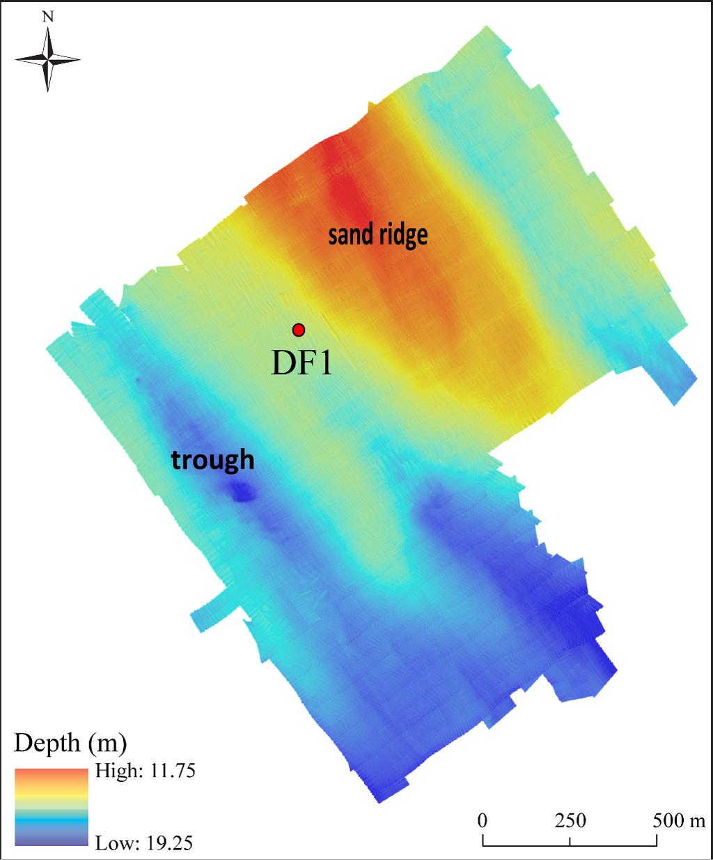 Bathymetric map of study site showing DF-1