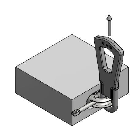 The lifting clutch can remain attached to the crane hook until further use.