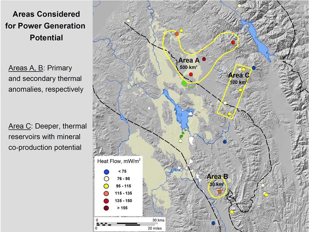 These are the areas that were evaluated for their power generating potential.
