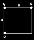 Problem II. Three identical positive point charges q are fixed at three corners of a square with sides of length a, as shown in the figure. (Express all answers in terms of known values q, Q and a.