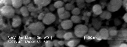 Right: High magnification image showing close-up of the particles.