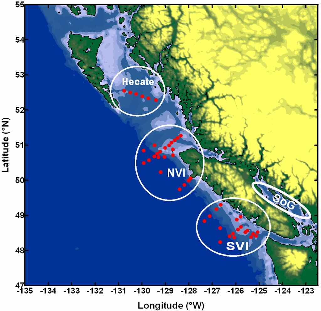 Zooplankton time series From 1979 for southern Vancouver Island (SVI), from 1990 for northern Vancouver Island (NVI).
