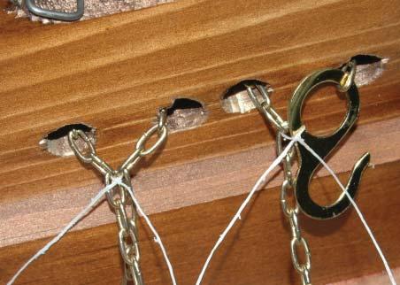This photos shows my starting to tie the chains together with a simple square knot.