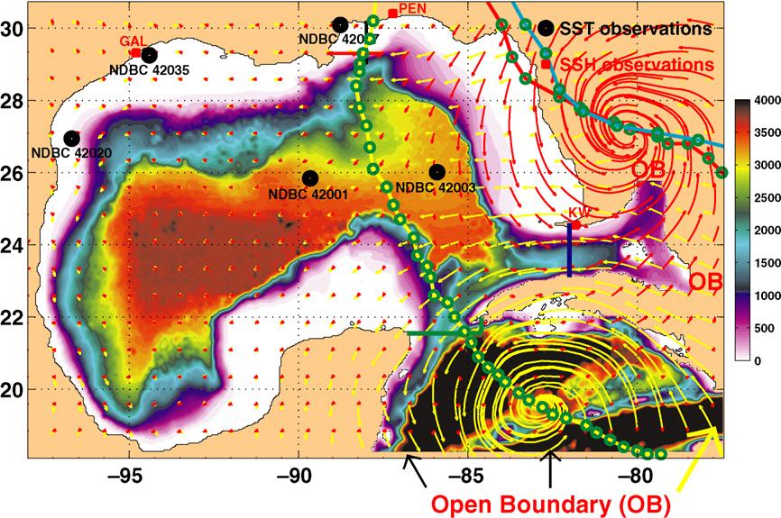 L. Zamudio, P.J. Hogan / Ocean Modelling (8) 6 1 7 Fig. 1. The color contours represent the bottom topography (in meters) of the regional Gulf of Mexico model.
