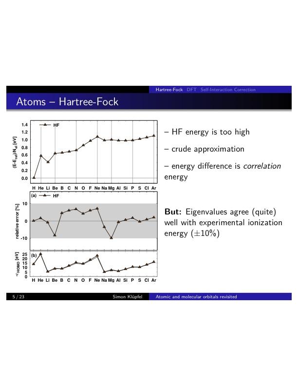 Hartree-Fock calculations of atoms Compare energy per electron with high level estimate of total energy,eref, by Chakravorty & Davidson, JPC 100, 6167 (1996).