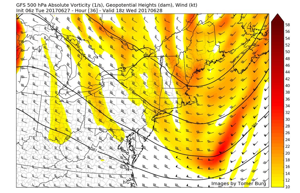Shown in 6z GFS run valid for 18z 6/28 500hPa heights, winds, and vorticity filled