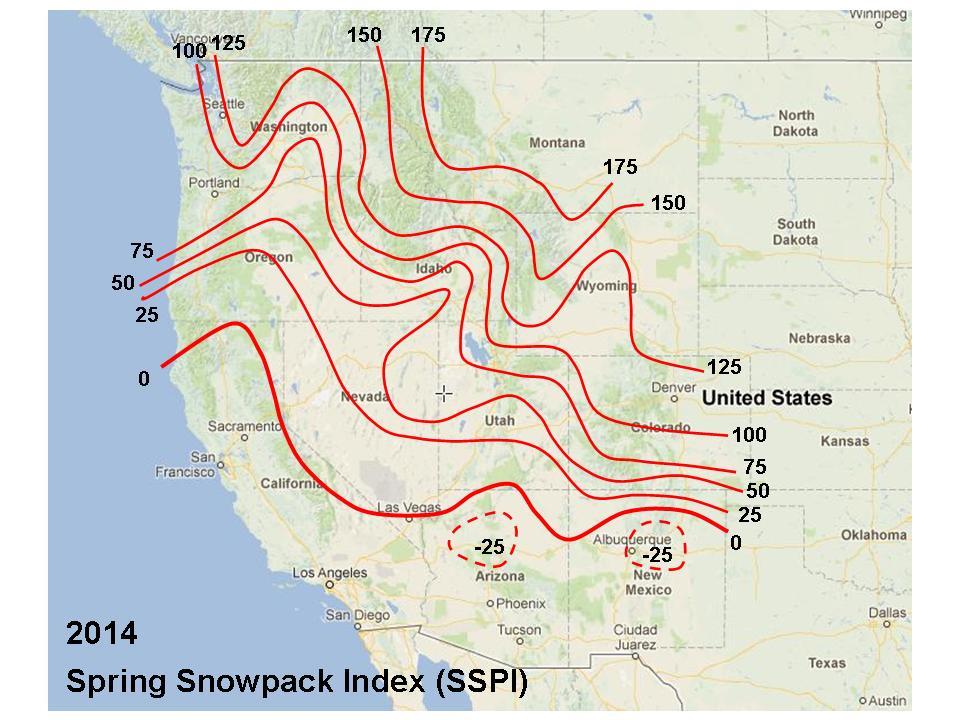 Earlier in this report we stated that WRCS recently developed the Spring Snowpack Index (SSPI), which combines SWE values and snowmelt rates and has proven be an effective predicr of wildland fire