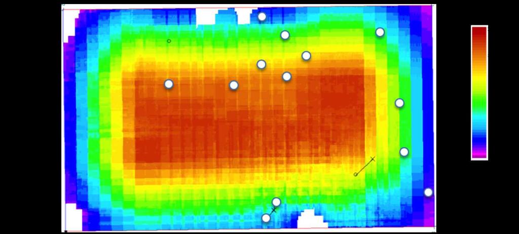 Figure 3.4: Fold Map of the 3D Anatoli P-Wave CIP gathers, overlain by all vertical wells withinthesurvey.