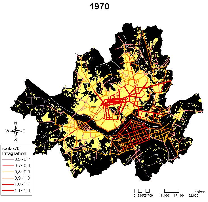 Figure 2. Changes in the street structure and the urbanization ratio in Seoul 3.
