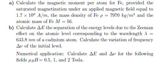 LIST OF PROBLEMS Chapter 1: Magnetism of Free Electrons and Atoms 1.