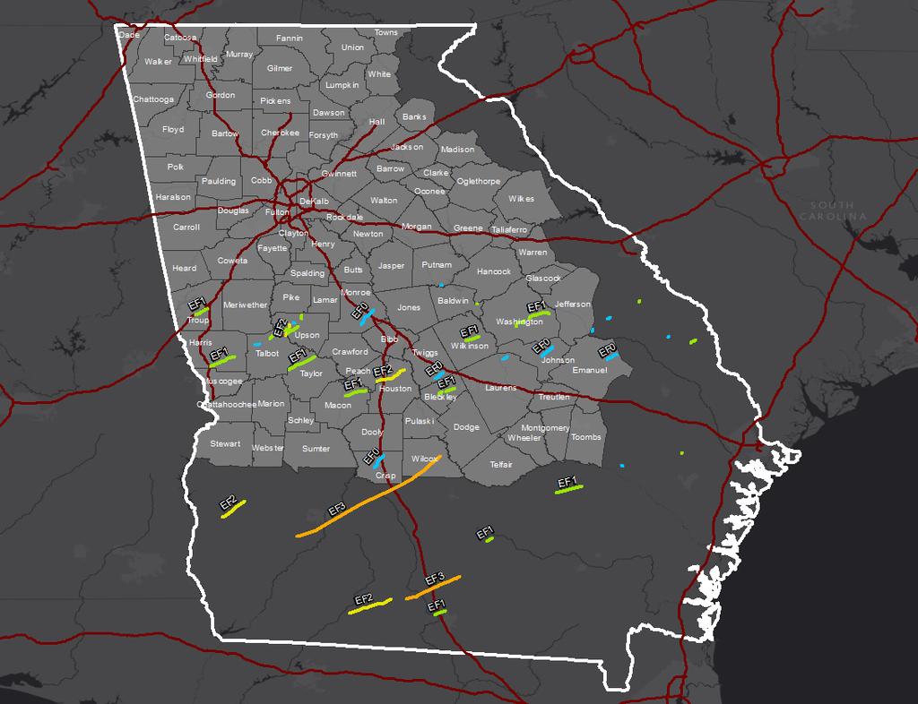TORNADOES IN GEORGIA Per NWS, Georgia averages 26 tornadoes annually.
