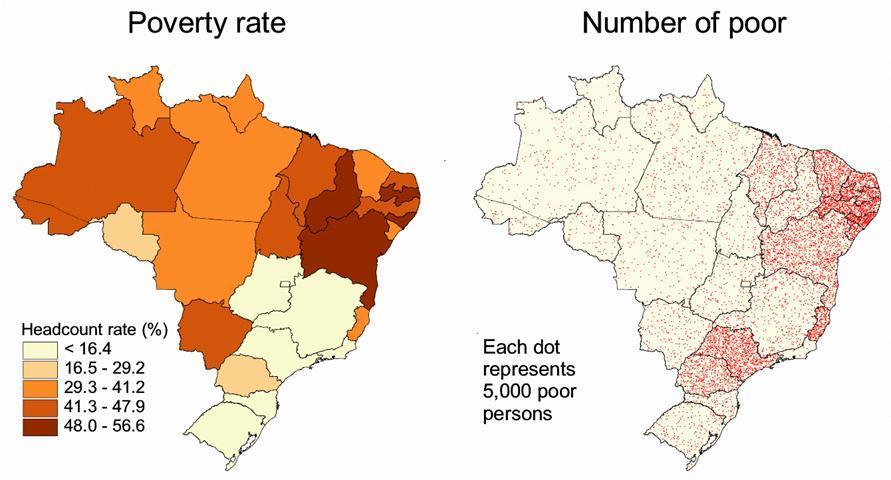 2D Brazil: Lagging areas have high poverty rates and many of the poor The dimensions long distances and