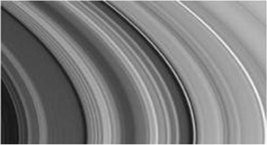 Earth Based View Spacecraft View The rings are actually made of many thin rings Gaps separate the rings Gap Moons Some small moons, like Pan shown here in the