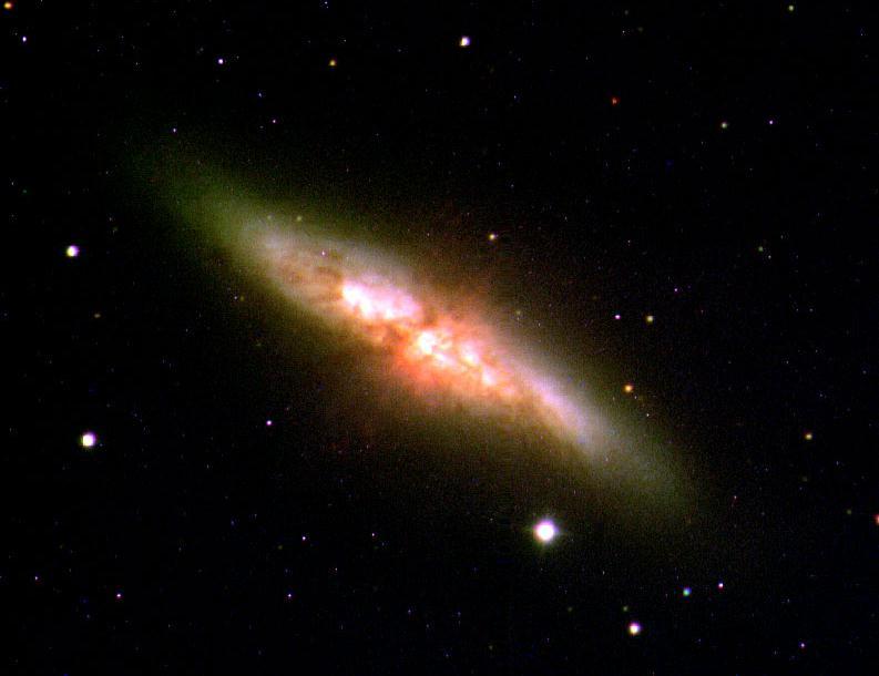 M82 (NGC 3034), archetype of Irr II, but not irregular at all B,V,R and Hα composite photograph by S. Kohle and T. Kredner, with the Calar Alto 1.