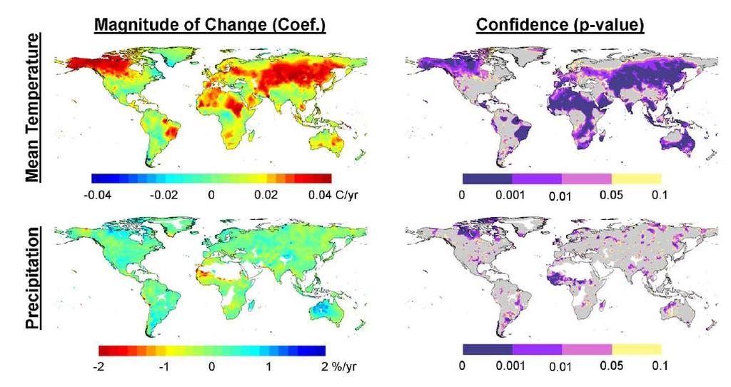 Climate Wizard (caveats) Statistical confidence in linear trends Gray areas have low