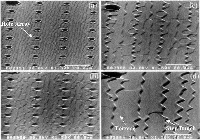 8388 S Hasegawa et al Figure 5. A series of in situ glancing-incidence UHV SEM images, showing a process of step bunching on a Si(111) surface with small-hole array patterning.