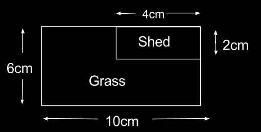 1) Look at the plan of a garden below. In one corner of the garden is a shed. The garden and the shed are both rectangular. The ground in the shed is made of concrete.