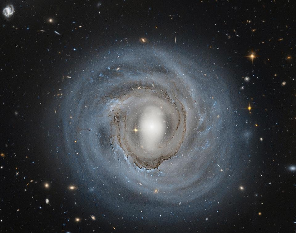 Spiral Galaxies Spiral galaxies consist of a flat, rotating disk containing stars, gas and dust, and a central concentration of stars known as the bulge.