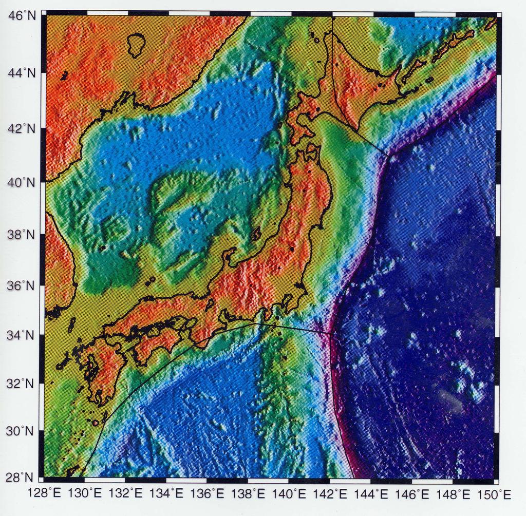 Subduction of the Pacific plate beneath Japan.