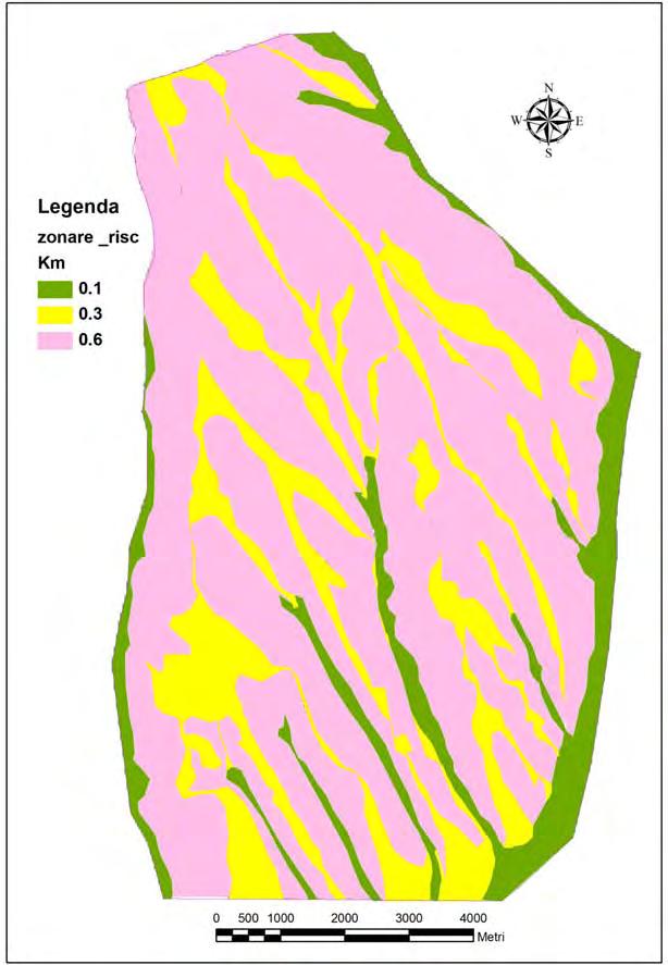 Map of homogeneous areas of landslide risk of "Baltati" perimeter, scale