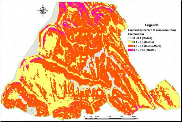 Map of average landslide hazard factor Km of "Banca" perimeter, scale