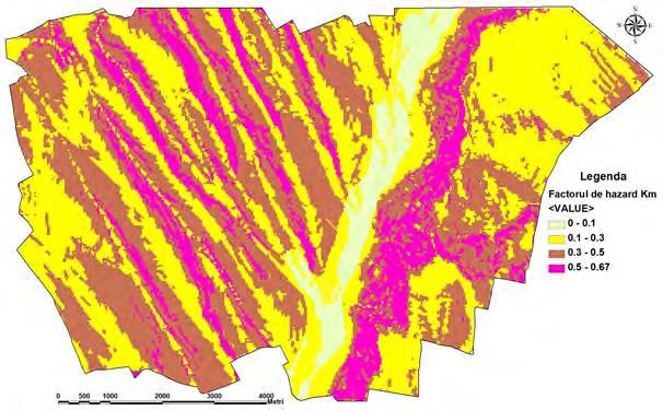 Map of average landslide hazard factor Km of Vutcani" perimeter, scale