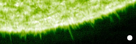 7...5 Prominences and ejecta Fig. Spicule activity at the solar limb in O V emission at.