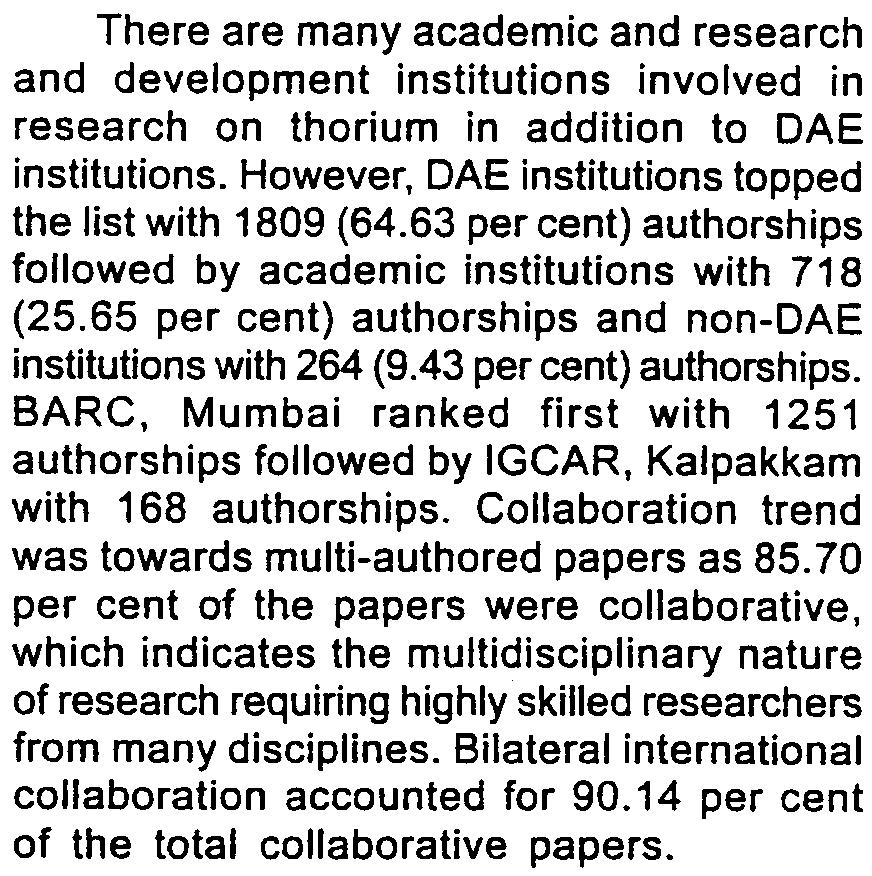 65 per cent) authorships and non-dae institutions with 264 (9.43 per cent) authorships.
