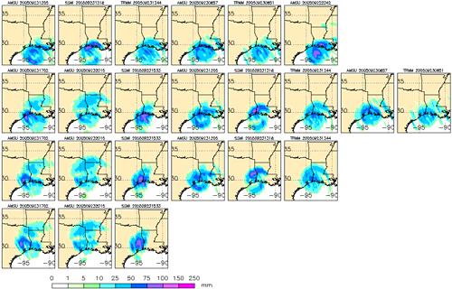Based on extrapolation of microwave derived rainfall rates along predicted storm track.