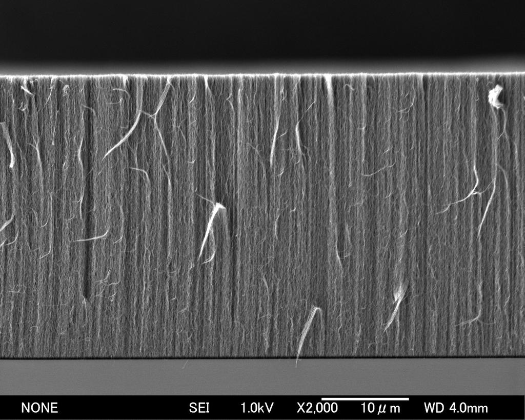 (a) (b) Diameter [nm] 2 1.9.8 Intensity [arb. units] 1 2 3 λ ex = 488 nm 1 µm 5 1 15 Raman shift [cm 1 ] Fig. 1. (a) Cross-sectional SEM image of a VA-SWCNT film (thickness 32 µm), and (b) a corresponding resonance Raman spectrum (excitation wavelength = 488 nm).