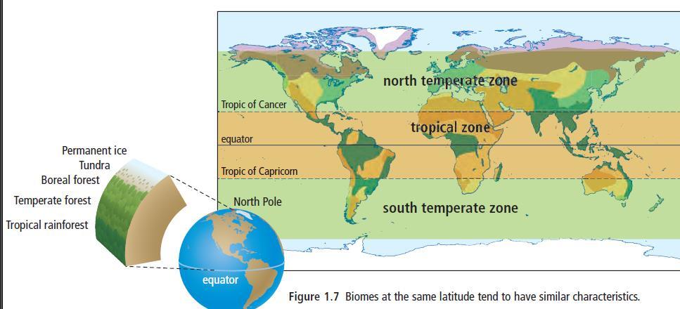 Biomes at the same latitude tend to have similar characteristics