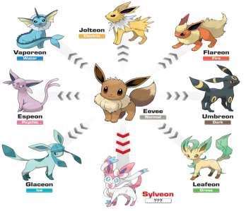 10. The diagram below shows the evolution of Eevees from a common ancestor. As their ancestors spread to new environments, they found a variety of different climates.
