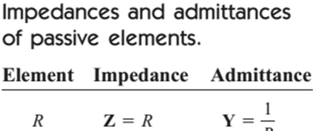IMPEDANCE AND ADMITTANCE The voltage across resistor, inductor and capacitor are; Where Z is a frequency dependent quantity known as impedance, measured in ohms.