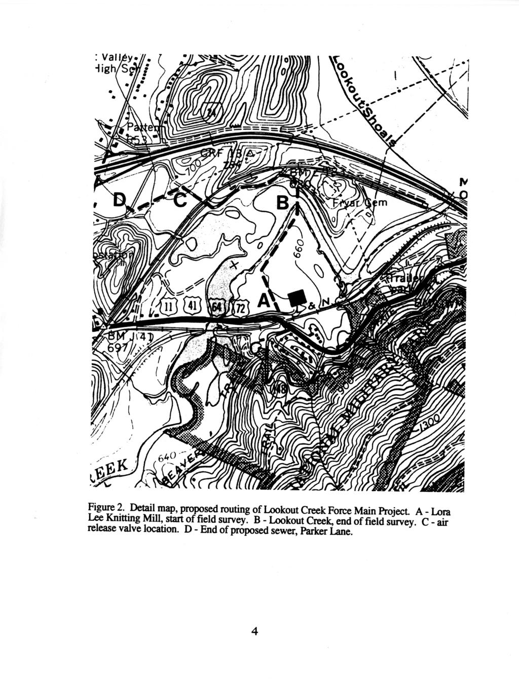 Figure 2. Detail map, proposed routing of Lookout Creek Force Main Project.