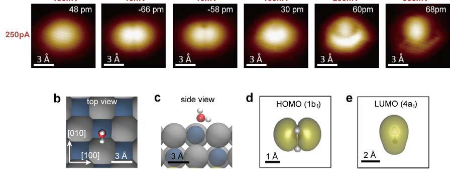 Fig. S8a). In addition, we notice that the orbital images around the zero bias are dominantly contributed by the HOMO, whereas the LUMO becomes overwhelming when the bias voltage drops below -100 mv.