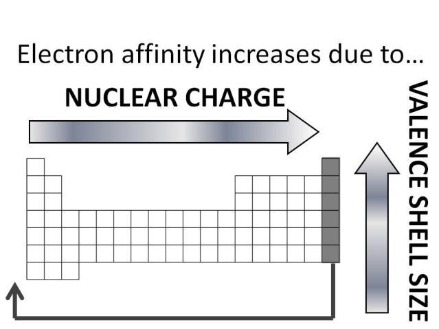 The same two factors that affect ionization energy affect electron affinity.