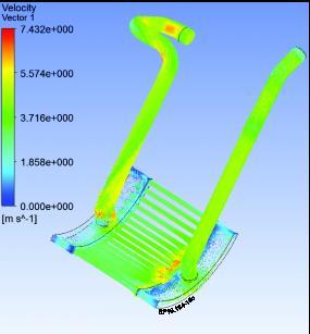 The manifolds themselves were increased in cross sectional area from 27mm x 13mm to 60mm x 18mm. The changes made from the original plate are shown in figure 5. Using ANSYS CFX 15.