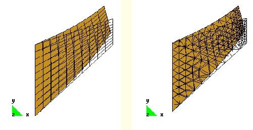Fig. 1. Plane strain Cook s membrane problem: original and deformed geometries for triangular and quadrilateral meshes. 5.