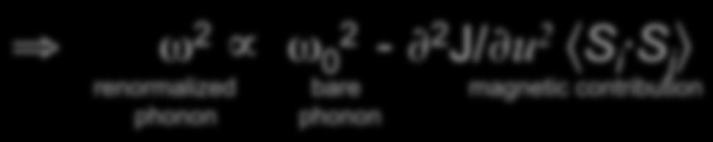 J(u) E = E 0 +E phonon + E spin E ph = 1/2 ω 02 u 2 E sp = - J ij S i S j J(u) J(0) + 1/2 2 J/ u 2 S i S