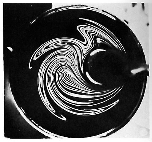 Figure 1 Flow (at very low Reynolds number) of a liquid due to the rotation of two excentric cylinders.