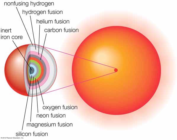 The interior of an evolved high-mass star resembles an onion A different fusion