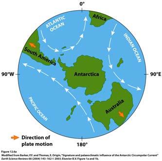 Cenozoic Climatic History Paleocene and Eocene: warm, tropical climate, no ice at the poles. Oligocene: ice starts to form on Antarctica as the Circum-Antarctic Current forms.