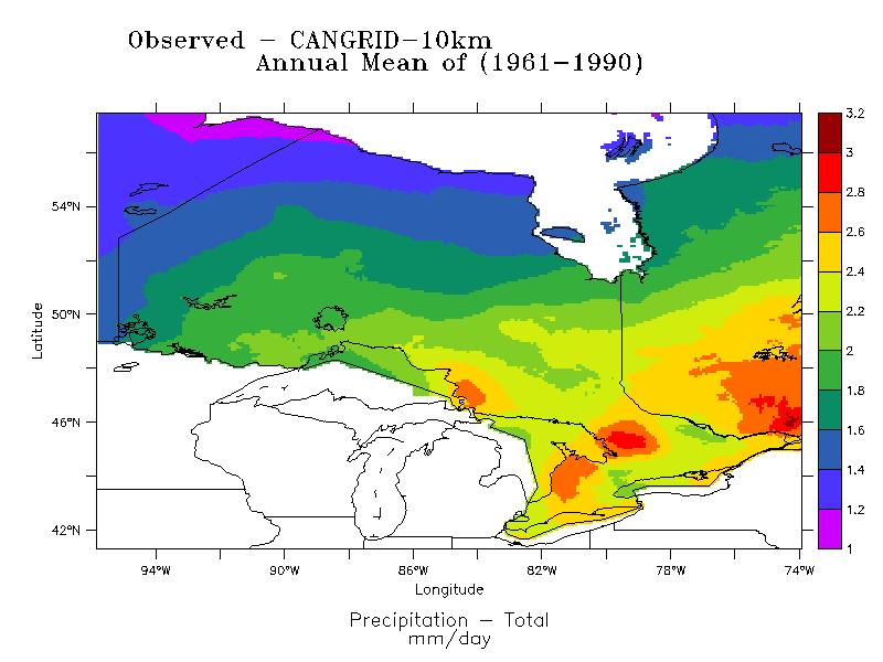 Ontario Historically Precipitation increasing regionally 1200