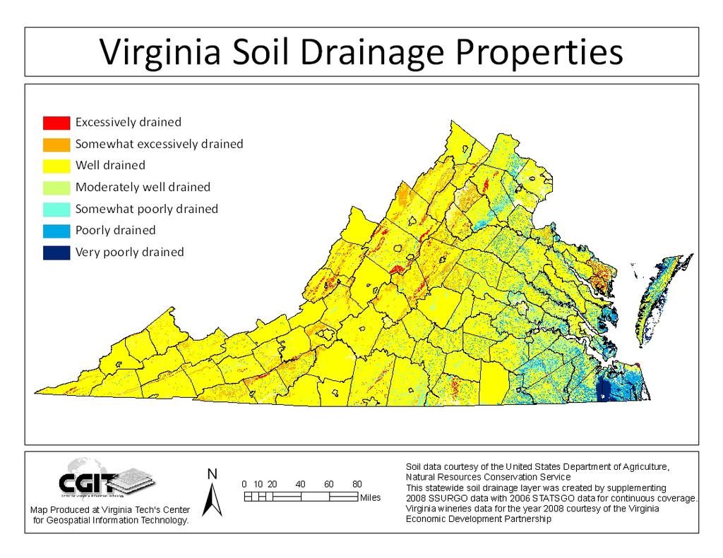Figure A-2: SSURGO classifies most of Virginia as well-drained, with small