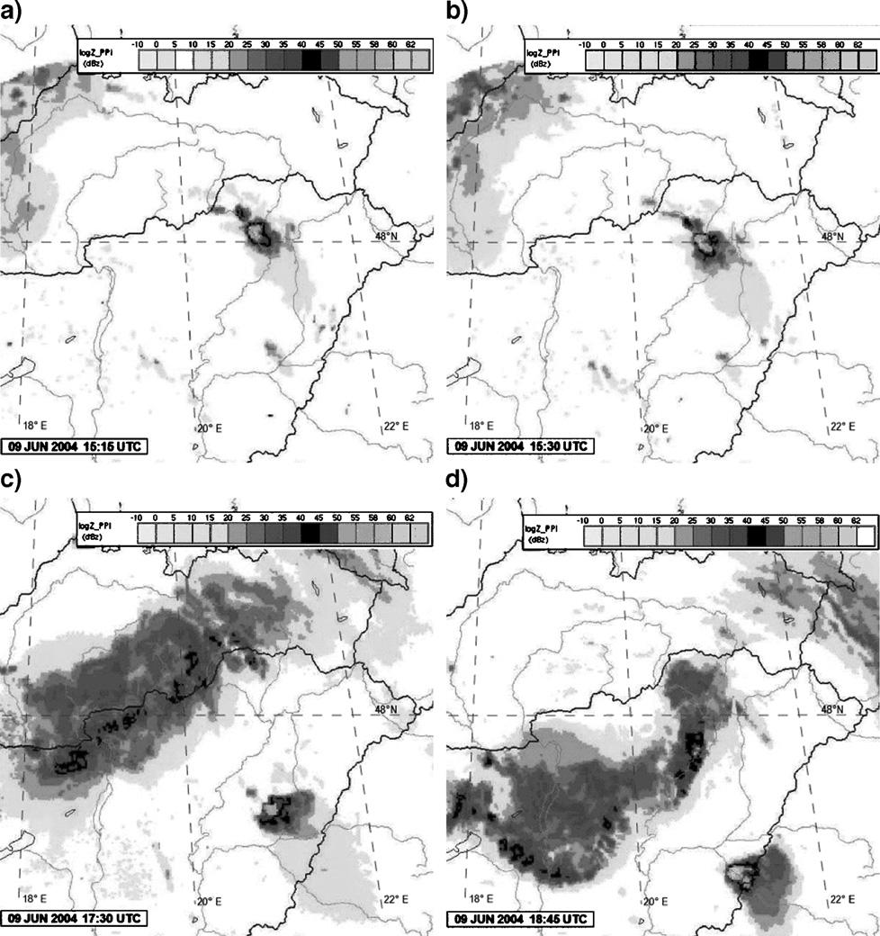 N. Strelec Mahović et al. / Atmospheric Research 83 (2007) 121 131 129 Fig. 10. Radar images of northeast Hungary for 09 June 2004 at (a) 15:15 UTC, (b) 15:30 UTC, (c) 17:30, (d) 19:45 UTC.