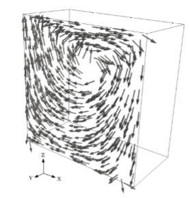 Figure 9. 3D lid driven cavity Re 100 x-velocity along the line y=x=0. Figure 10.